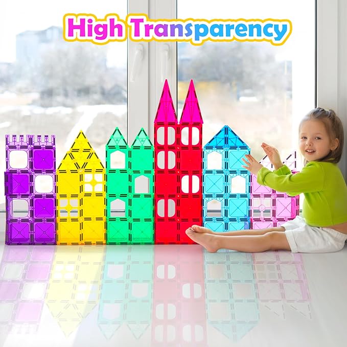 Magnetic Tiles,100PCS 3D Building Blocks, Magnets Building Set for Kids, Construction STEM Stacking Toys, Magnets Toy Gift for Toddlers, Boys and Girls