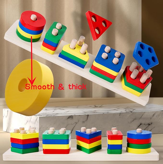 Shape Puzzles Wooden Color Sorting Toys for Toddlers 1 2 3 4 Year Old Matching Shape Sorters Toy Wooden Blocks Learning Educational Toys for Boys Girls Classroom Birthday Easter Gifts