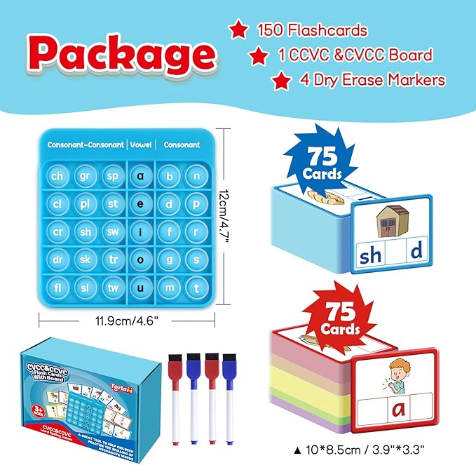 Torlam CVCC & CCVC Word Games, Sight Words Flash Cards Spelling Reading Learning Phonics Games for Kids, Speech Therapy Toy, Kindergarten Classroom Must Have Learning Activities Homeschool Supplies