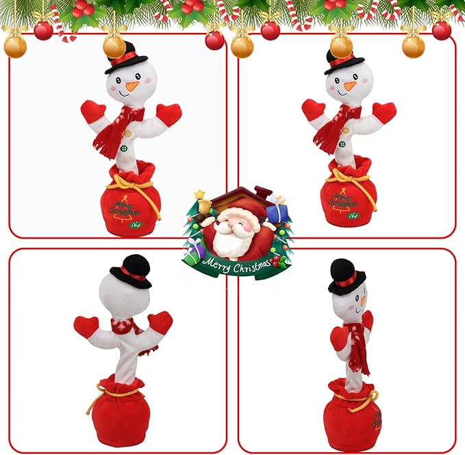 Cuteoy Talking Snowman Plush Toy Repeats What You Say Dancing Walking Mimicking Twisting Stuffed Animal Musical Electric Interative Christmas Birthday Girls Boys Gifts