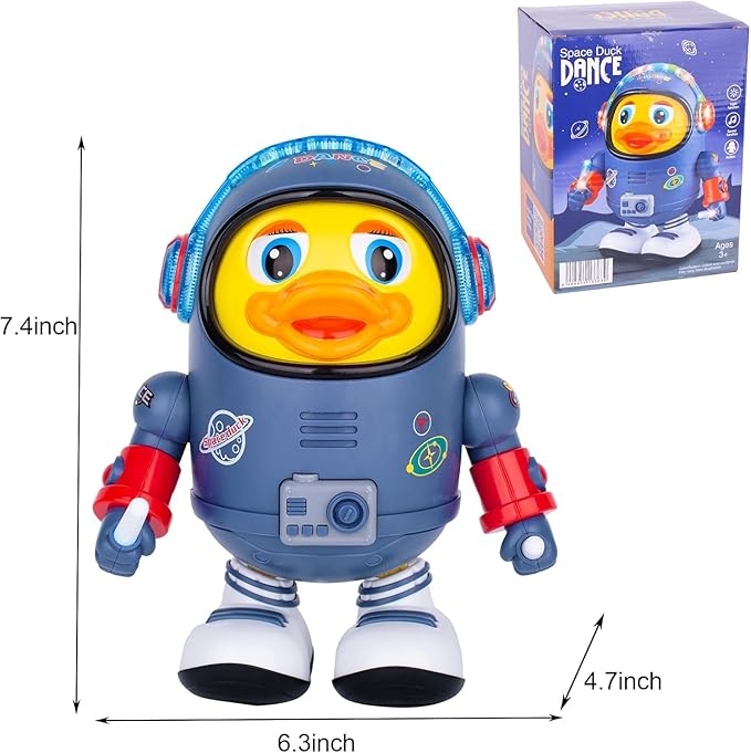 Dancing Space Duck Toy,Walking Duck Baby Robot, Cute Singing Walking Duck Toys with Music LED Lights for Kids Birthday Gifts