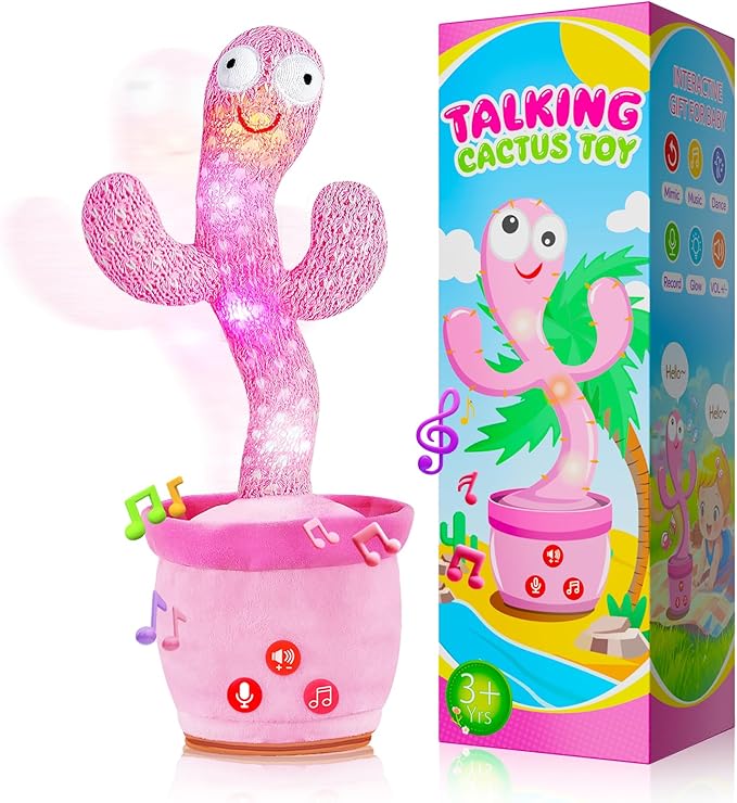 Dancing Talking Cactus Toy for Baby Toddlers, Baby Girl Toys, Volume Adjustable, Mimicking, Recording, Singing English Songs, Xmas Baby Toys & Gifts for Girls, Stocking Stuffers for Kids