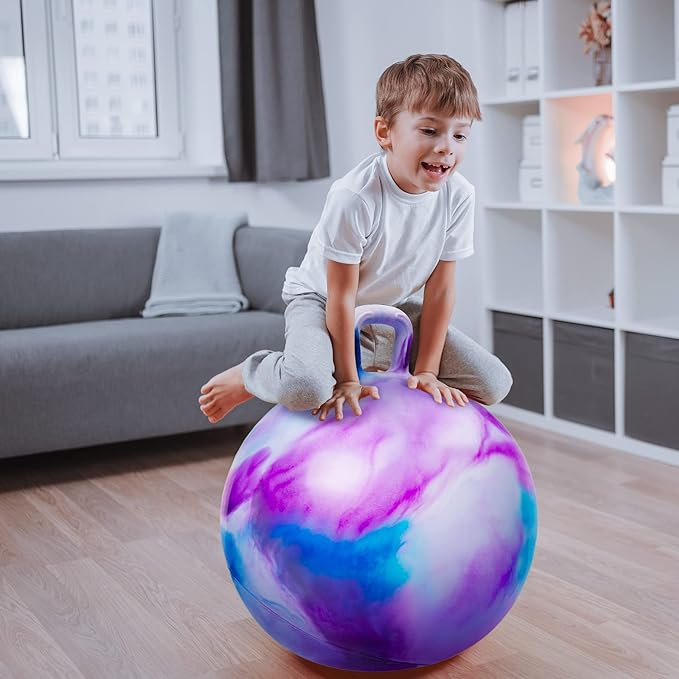 ZOOJOY Hopper Ball, Hopping Toys for Kids, 18inch Bouncy Ball with Handle for Boys Girls Aged 3-8, Inflatable Clouds Bounce Hopper Toy with Pump