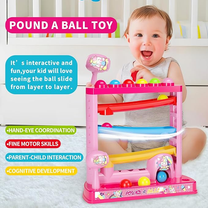 OCHIDO Montessori Toys for 3+ Years Old Kids Girls, Pound A Ball Toys Included 2 Hammer & 12 Balls,Gifts for Girl Age 3+, Interactive Toy for Early Learning Educational Gifts for Girl