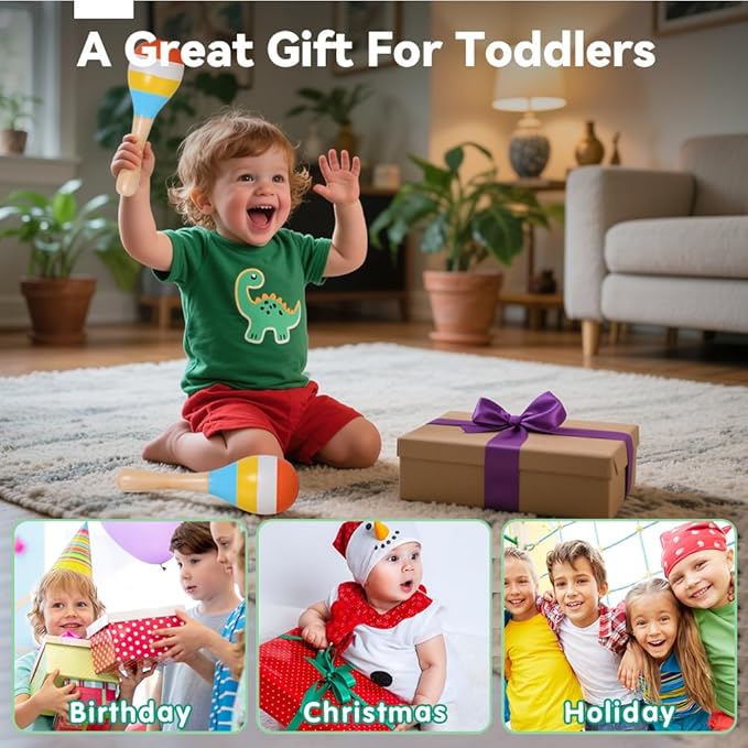 Baby Musical Instruments Wooden Montessori Toys for Toddlers 1-3, Neutral Colors Boho Wooden Montessori Toys Xylophone Instruments Set with Storage Bag for 1 2 3 Year Old Kids Baby Toddlers Boys Girls