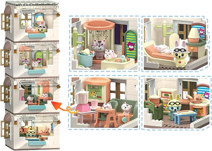 Koko's Cat Town DIY Miniature House Kit,Tiny House Living Room Building Kit,Purrfect Dollhouse with 255PCS,Cat Toys Gift for Teens Kids Ages 3+,Dollhouse for 3 and up