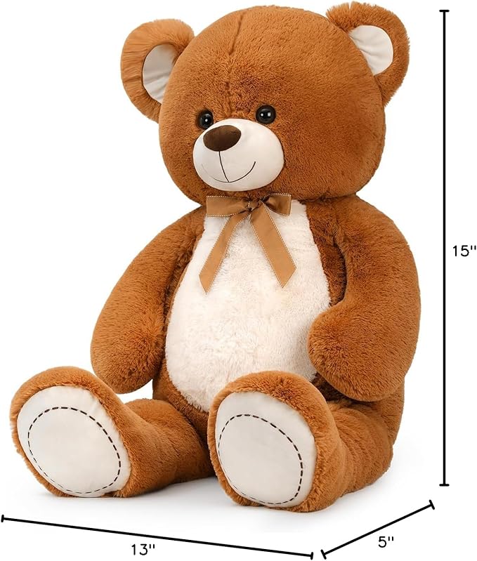 Tezituor Big Teddy Bear 52", Fluffy Life Size Stuffed Animal 4.3ft for Baby Shower, Giant Plush Gift for Kids, Girlfriend, Boyfriend, Dark Brown