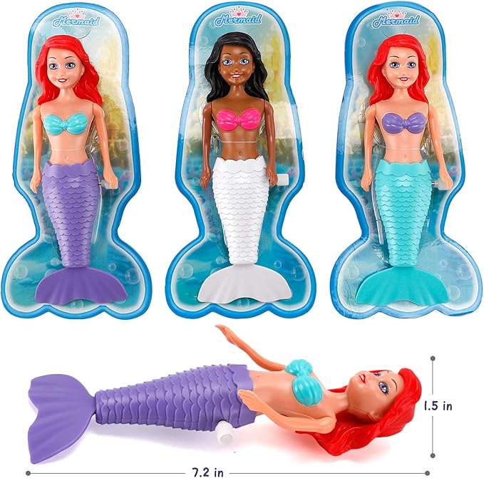 Mermaid Bath Toys for Toddlers Kids Girls - Princess Wind Up Tail Flap Floating Water Bathtub Toys, Swimming Pool Bathing Time Fun (6 Pack)