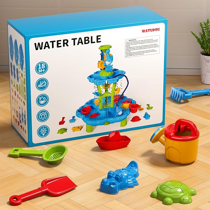 3 in 1 Flower Shape Water Table with Pump for Toddler Kids Ages 3-5 4-8, Summer Outdoor Toys Kids Beach Toys Water Play Sensory Table, Birthday Party Gifts for Toddler Boys Girls Ages 3 4 5 6 7 8