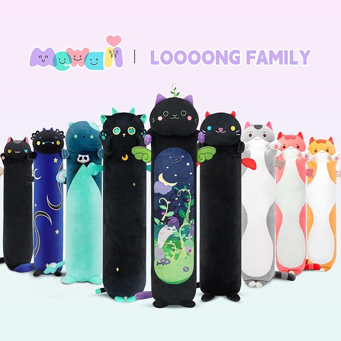 Mewaii Long Cat Plush 5 Sizes, 120% Extra Filling Giant Plushness Kids Body Pillow, Kawaii Cute Black Cat Stuffed Animals Plushies, Big Long Body Pillow Black Cat Plush Gift for Girls 53”