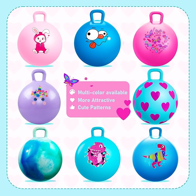 EVERICH TOY Hopper Ball for Kids 3-6, 15In Hippity Hop Ball, Sit On Blue Bouncy Balls with Handle, Indoor Outdoor Pink Heart Inflatable Christmas Hopping Toys for Girls Boys