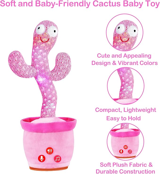 Rechargeable Dancing Talking Cactus Toy, Interactive Cactus Baby Toy Mimicking Singing, Educational Baby Toys w/ 51 Exclusive English Songs for Babies, Baby Girl Toys Gifts, Stocking Stuffers for Kids