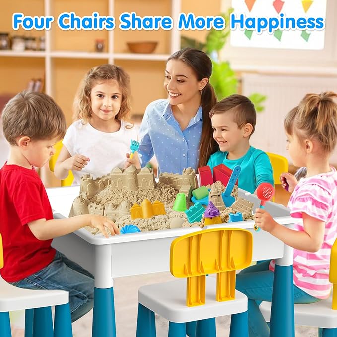 OCATO Toddlers Kids Table and Chair Set: Activity Table with 152Pcs Large Marble Run Building Blocks 4 Chairs Storage All in One Play Sensory Water Tables Sand Tables for Boys Girls 3 4 5 6 Year Old