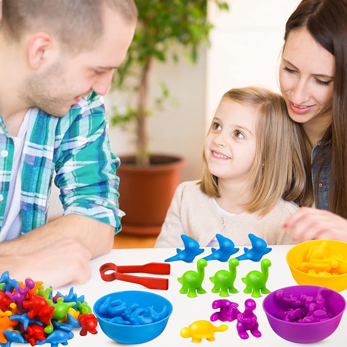 USATDD Counting Dinosaur Toys Matching Color Sorting Stacking Games with Bowls Preschool Learning Activities for Educational Sensory Montessori STEM Toy Sets Gift for Toddlers Kids Boys Girls Aged 3+