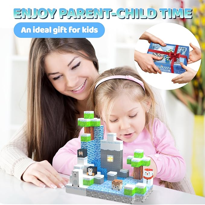 Magnetic Blocks - 138 PCS Magnetic Building Blocks Set with 3 Light-Up Blocks, STEM Construction Cubes Toys for Kids, Toddler Sensory Stacking Toys, Christmas Birthday Gift for Boys and Girls Ages 3+