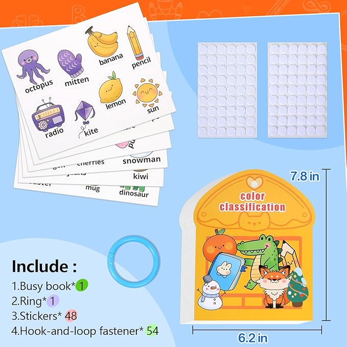 Montessori Busy Book Color Sorting Toys for Toddlers 2-4, Educational Preschool Learning Activities for Kids, Sensory Fine Motor Matching Games for 3 Year Old Boys Girls Gifts