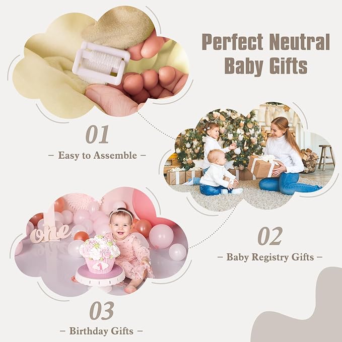 5-in-1 Plush Baby Play Gym, Tummy time mat, Play Mat, Baby Gym, Activity Mat with Convertible Gym and Pillow, 6 Sensory Toys, Play Center from Newborn to Toddler, Cream