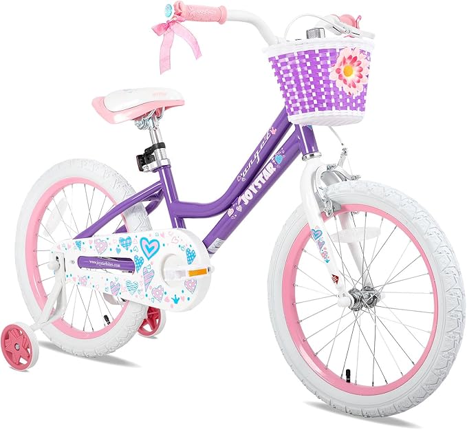 JOYSTAR Angel Girls Bike for Toddlers and Kids Ages 2-13 Years Old, 12 14 16 18 20 Inch Kids Bike with Training Wheels & Basket, 20 24 Inch Girls Bicycle with Handbrake & Kickstand