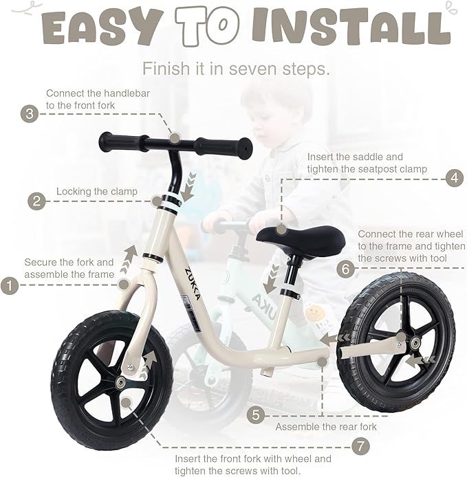 MEGHNA Toddler Balance Bike Kids Toy Aged 2-5 Years Old with Safety Footrest Adjustable Height Seat and Handlebar Strider Bike 8 inch Wheel for Over 18 Months Baby Toddler Kids, Easy to Assembly