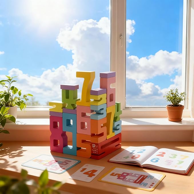 20PCS Wooden Number Blocks, Montessori-Inspired Math Learning Toys for Kids Ages 3-8, Stacking Balancing Game, Educational Counting Toys 1-10, Toddler Preschool Learning Activities