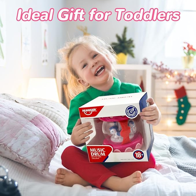 Baby Girl Toys 18+ Months Hand Drum Rotating Musical Light Up Sensory Activity Crawling Toys 2 3+ Year Old Infant Girls Baby Gifts (Pink)