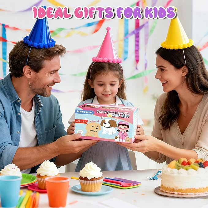 UBeesize Electronic Dog Toy Doctor Kit for Toddlers 3-5, Kids Doctor Play Set with Interactive Plush Dog, Medical Toy Kits and Costume, Pretend Vet Playset for 3 4 5 Year Old Girl Birthday Gifts Pink