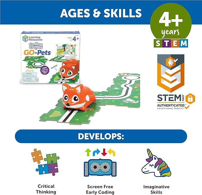 Learning Resources Coding Critters Go Pets Scrambles the Fox - Screen-Free Toy For Kids, Interactive STEM Pet, 14 Pieces, Ages 4+