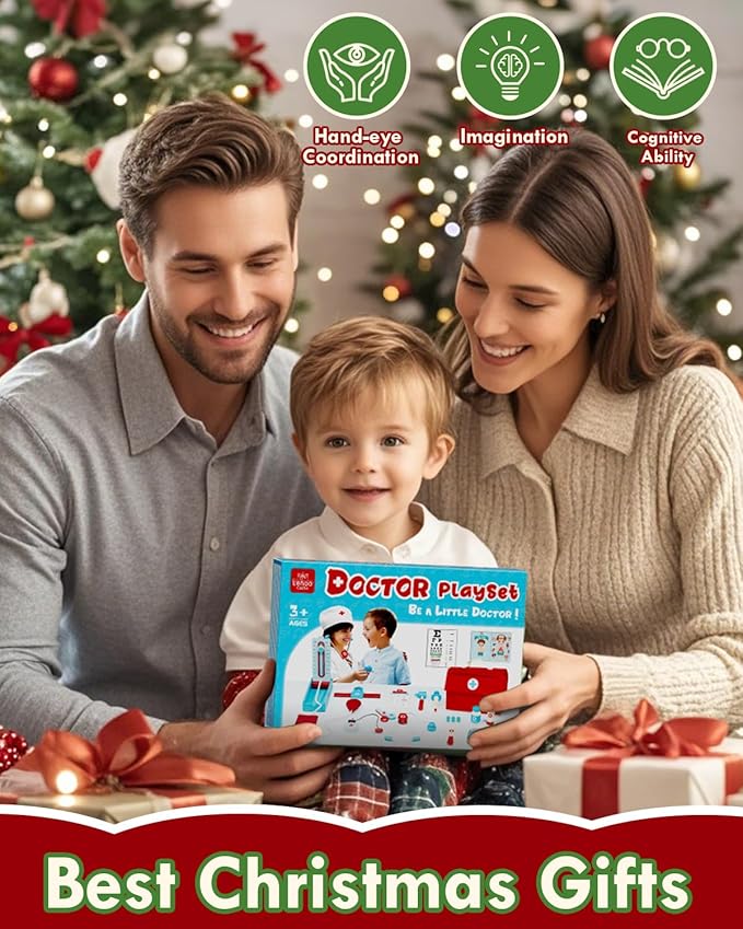 Lehoo Castle Doctor Kit for Toddlers 3-5, Kids Doctors Play Set, Pretend Play with Doctor Costume Toy Stethoscope Medical Kits for Girls Boys 3 4 5