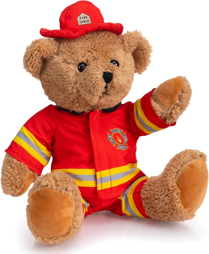 HollyHOME Firefighter Stuffed Animal Teddy Bear Soft Plush Toy with Firefighter Uniform Fire Fighter Doll Gifts for Kids and Firefighters Holiday Birthday Valentine 16 inches