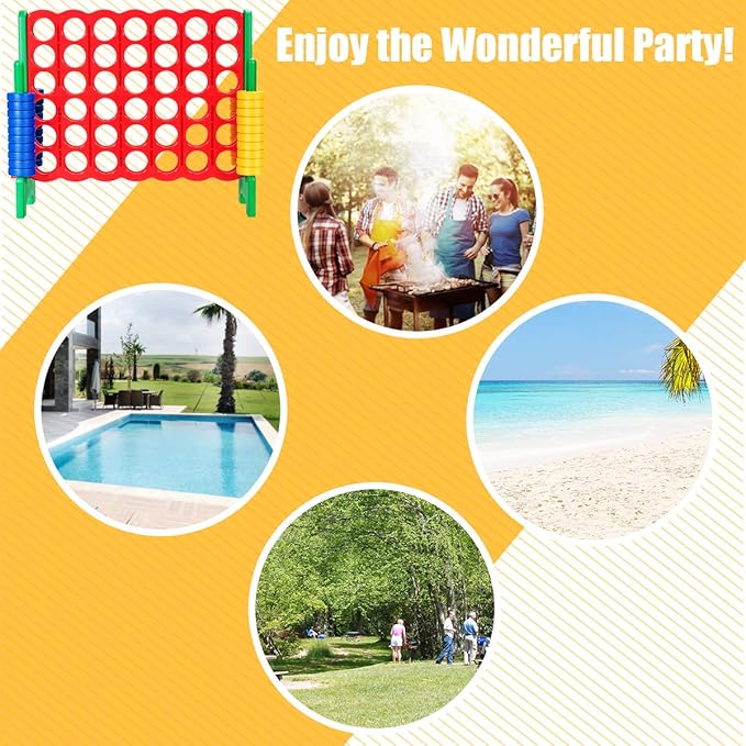 COSTWAY Jumbo 4-to-Score Giant Game Set, 4 in A Row for Kids and Adults, 3.5FT Tall Indoor & Outdoor Game Set with 42 Jumbo Rings & Quick-Release Slider, Perfect for Holiday Party & Family Game, Green