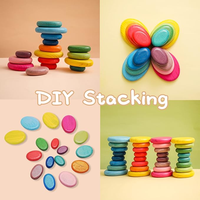 OESSUF Extra-Large Stacking Rocks for Toddlers 1-3, 16 PCS Wooden Montessori Toys, Safe Smooth Jumbo Balancing Stones for Open-Ended Sensory Play, STEM Building Blocks for Boys & Girls