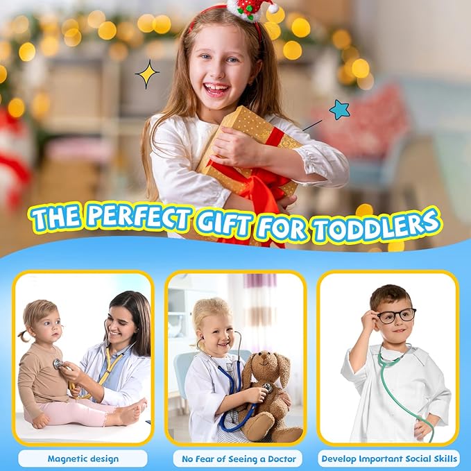 Doctor Kit for Kids, 36 Pcs Doctor Play Set kit for Toddlers 3-5 with Medical Storage Bag & Real Stethoscope, Medical Kits Doctor Toys, Fun Doctor Role Playing Game Gift for Kids Toddlers