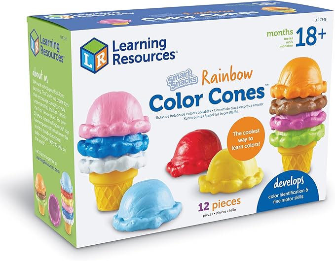 Learning Resources Smart Snacks Rainbow Color Cones - Ice Cream Toy Scoop, Sensory Play Food, Fine Motor for Toddlers, Color Sorting and Stacking , Montessori Kitchen, Preschool Activities