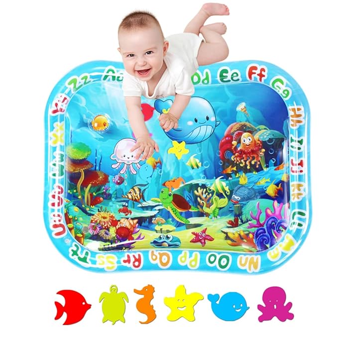 ZHUYNXIR Extra Big Infant Water mat, Large Water Play mat, Seas and Oceans Tummy Baby Toys with BB Call, Fun Early Development Activity Play Center for Newborn (39.5x31.5 in)