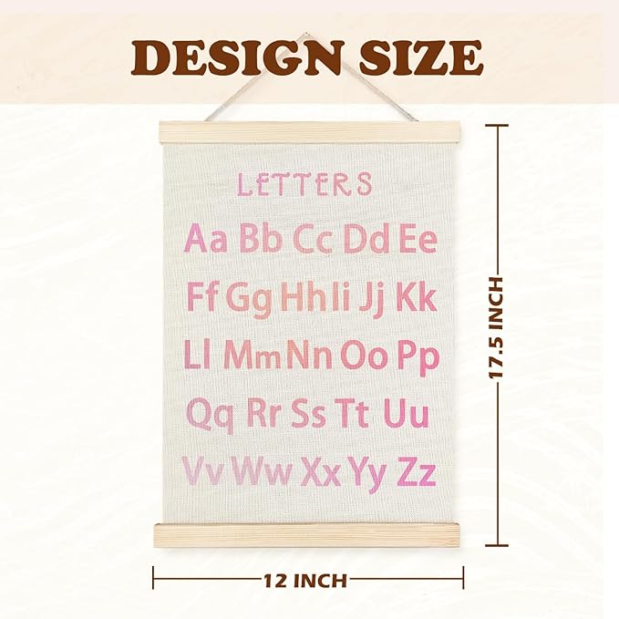 Supwhd Classroom Wall Decor, Numbers and Alphabet Educational Wall Art Poster, Alphabet ABC Numbers from 1 to 20 Poster Wall Decor for Toddler Kids Room Playroom Classroom, 12x16 Set of 2(Pink)