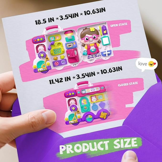 54-in-1 English & Spanish Busy Board Montessori Toys Gift for 1 2 Year Old Girls, Educational Montessori Learning Toys for 1 Year Old, Christmas Toys Gifts for 1 2 Year Old Girl, 1 Year Old Gift Toy