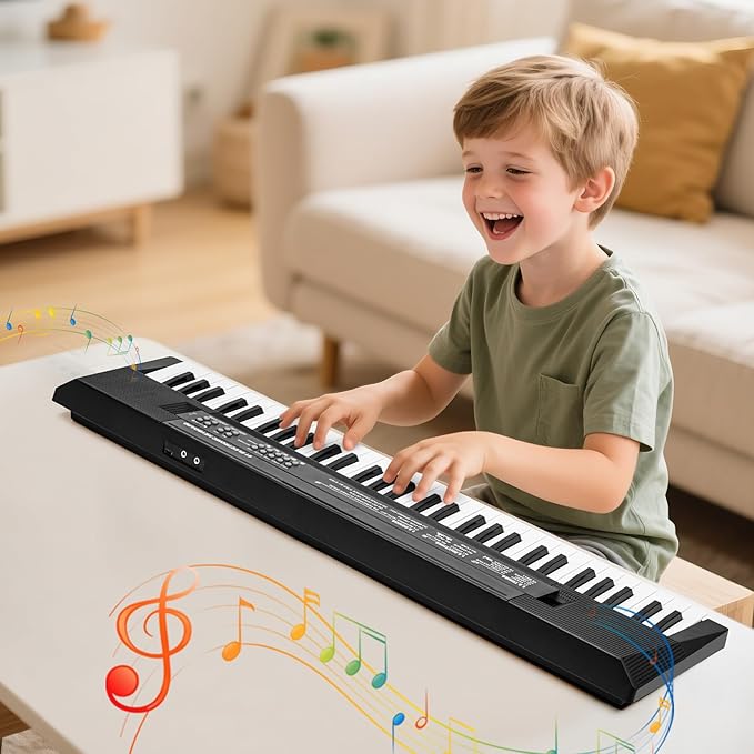 61 Keys Kids Piano Keyboard Toy with Mic – Portable Electronic Piano for 3 4 5 6 7 8 Girls Boys Beginners Birthday Xmas Gifts, Black