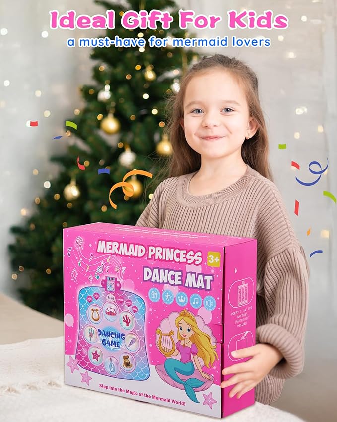 Dance Mat for Kids 3-12 Year Old Girls: 2025 Exclusive Mermaid Dance Mat Toy, 9-Button Light Up Board, 3 Game Modes 9 Levels Dance Pad, Music Princess Toys Birthday Xmas Gifts for 3-12 Girls