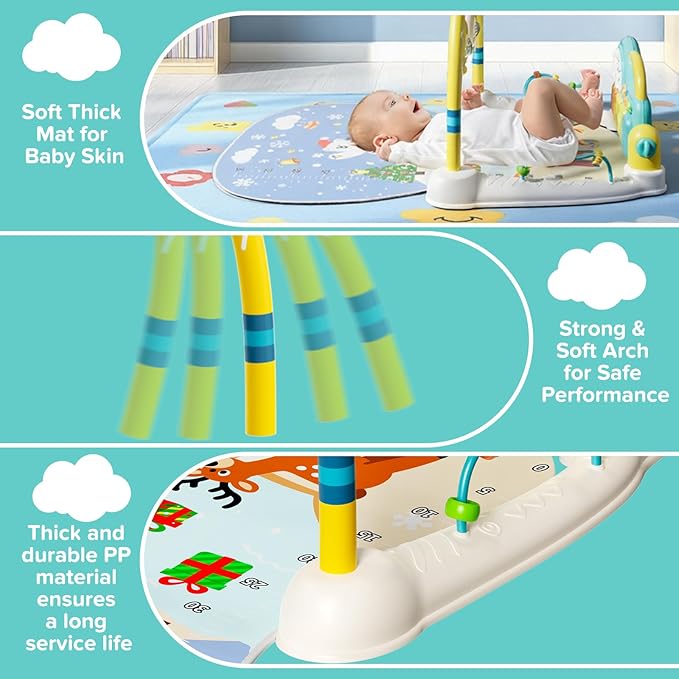 Baby Play Mat Kick and Play Piano Gym,Baby Floor Play Gym Tummy Time Mat,Baby Activity Mat with Music Lightsat and Sensory Toys Boy & Girl Gifts for Infant Newborn 0 to 3 6 9 12 Months (Blue)