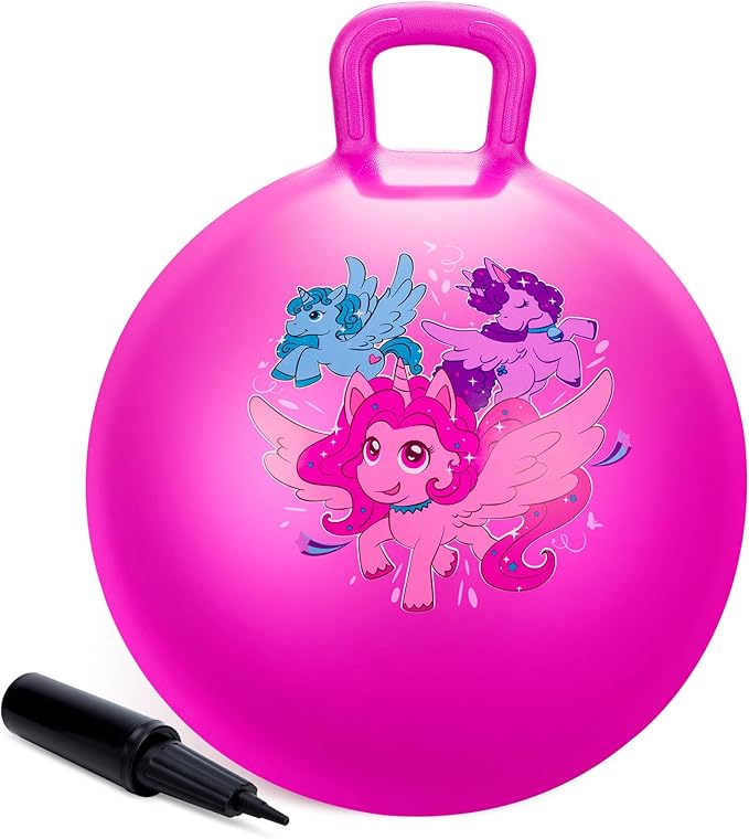 ZOOJOY Hopper Ball, 18 Inch Bouncy Ball with Handle for Kids Aged 3-8, Inflatable Unicorn Hippity Hop for Boys Girls, Pink Hopping Toys with Pump