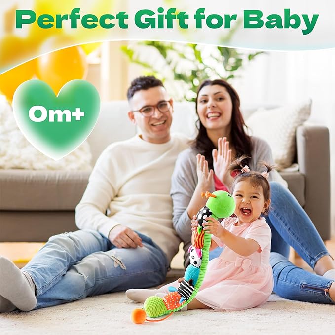 HEMRLY Baby Sensory Toy 0-6 Months, Musical Stuffed Caterpillar Plush with Teether, Crinkle, Rattle, Baby Mirror for Tummy Time, Infant Car Seat Toy for 0-3-6-12 Month Boys Girls Gifts - Winged Green