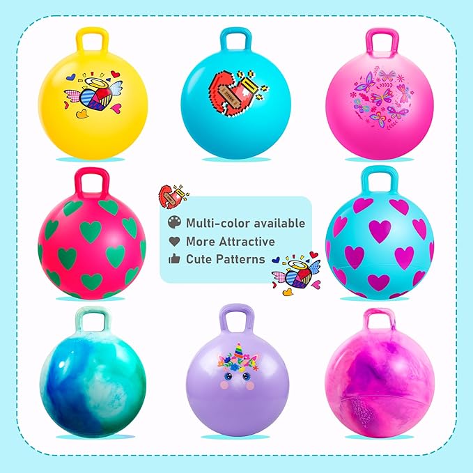 EVERICH TOY 2-Pack Hopper Ball for Kids, 18In Hippity Hop Balls, Yellow & Blue Bouncy Ball with Handle, Indoor Outdoor Inflatable Hopping Toy sfor Girls Boys Gift with Pump