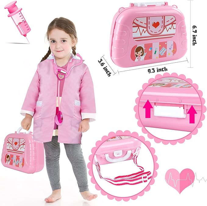 Kids Doctor Kit for Girls, Doctors Set for Toddlers 22 Pieces Doctor Play Gift for Kids Medical Toys Set with Roleplay Doctor Costume Toddlers Ages 2 3 4 5 6 Year Old