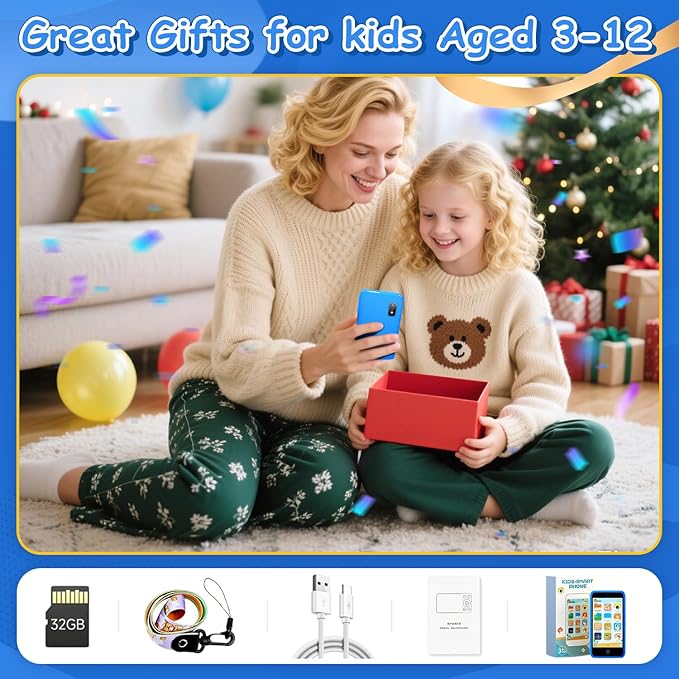 MINIBEAR Kids Toy Smartphone, 3.97" Toddler Dual Camera Learning Toys, 201+ Educational Games Play Phone No WiFi for Girls Boys 3-12 Christmas Birthday Gifts with 32g SD Card (Blue)