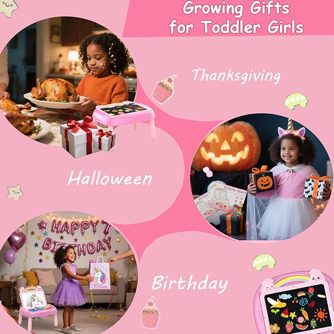 Unicorn Gift for 1-2 Years Old Girl, Girl Toys with Magnetic Letters and Numbers, Portable Doodle Board Easel, Learning and Educational Toy for 1-2 Years Old Girls (Pink)