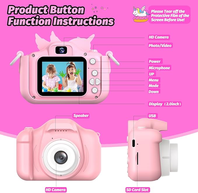 Upgrade Kids Camera for Boys Girls, Toddler Digital Selfie Camera with Cute Protective Cover and 32G SD Card, Christmas Birthday Gifts Toys for 3 4 5 6 7 8 9 10 11 12 Years Old Little Girls and Boys
