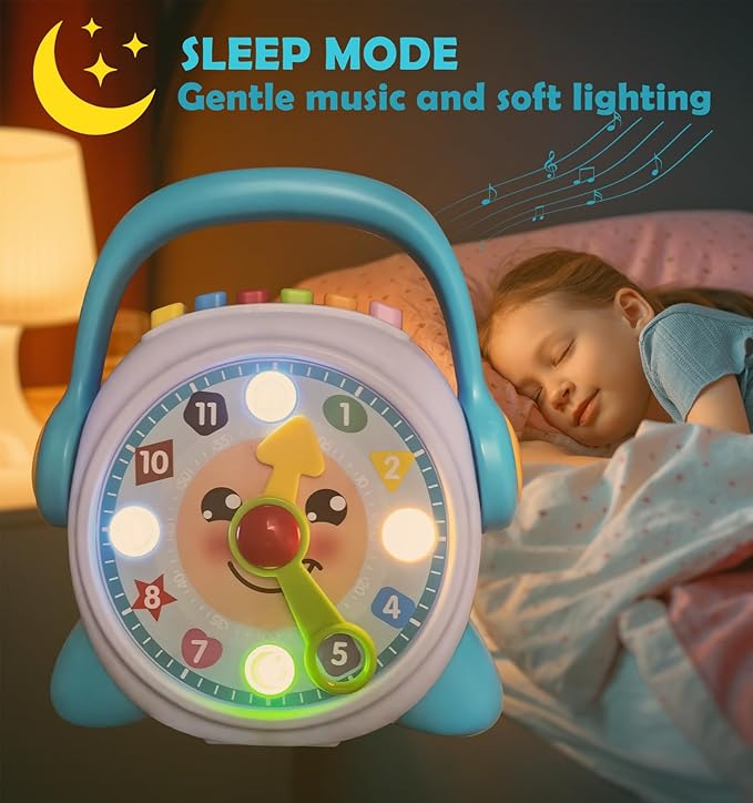 Learning Clock, Learn to Tell Time Clock for Kids & Toddlers Ages 3, 4, 5, 6 Years Old, Educational Teaching Clock Toy with Quiz and Music Sleep Mode, Boy Girl Birthday Present