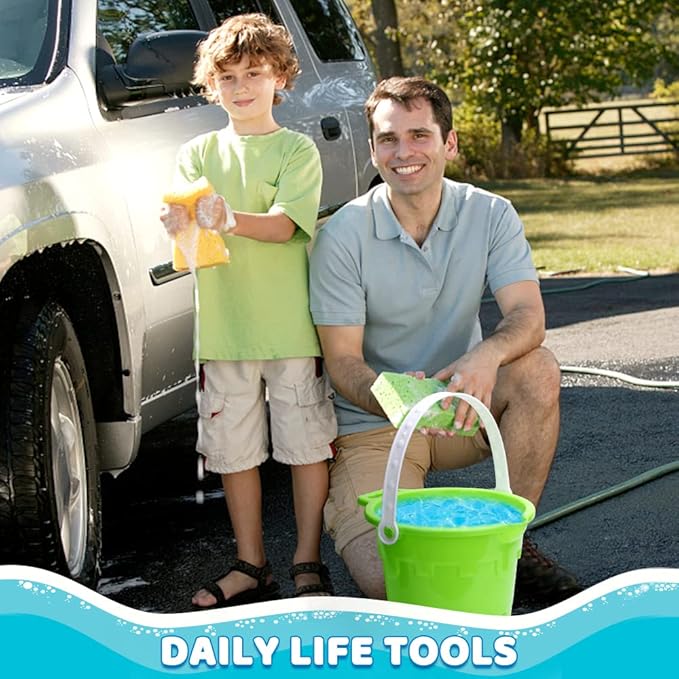 Beach Sand Toy Bucket Gear For Kids Adult, 7" Plastic Beach Castle Mold Buckets, Sand Pail Water Bucket for Summer Party Fishing, Space Saving Outdoor Waterpot for Garden Camping Accessory (3PCS)