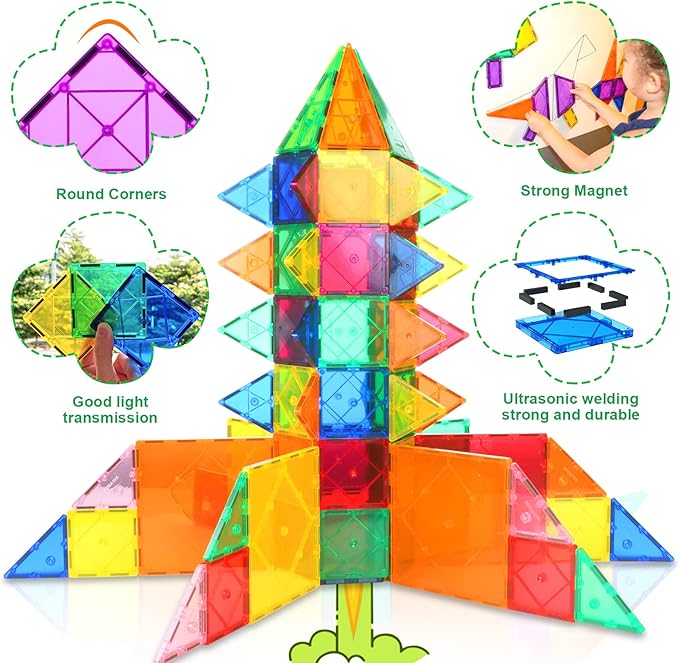 Soyee Magnetic Tiles Toddler Toys Magnetic Building Blocks for Kids Ages 3-12 STEM Educational Toys for Girls & Boys Sensory Play for Preschool Learning Birthday Toddler Xmas Gifts
