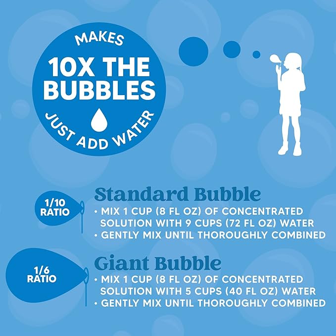 JOYIN 2 Bottles Bubbles Refill Solutions 64 oz (up to 5 Gallon), Concentrated Solution for Bubble Machine, Gun, Wand Refill Fluid Summer, Easter Toys(Orange+Blue)